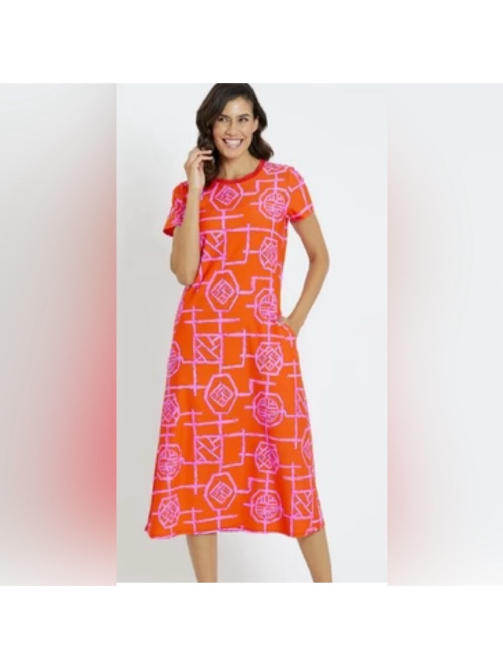 Jude Connolly Alexandra Midi Dress Orange & Pink Bamboo Lattice  Women’s Sz XS